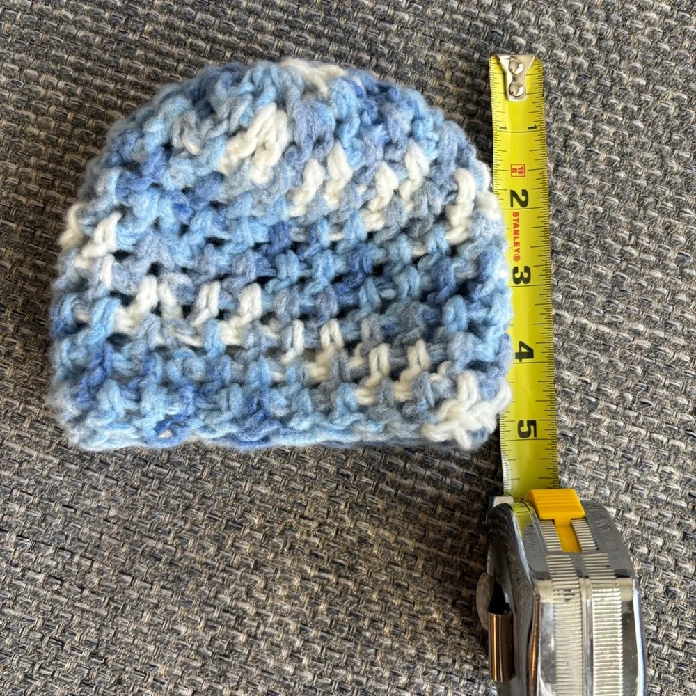 Newborn Knit Preemie Hat Blue White Baby Boy Beanie Brand New Infant Cap